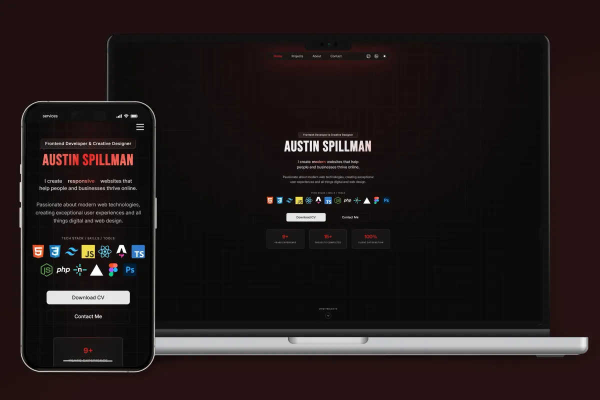 Austin Spillman's developer portfolio website on a laptop screen