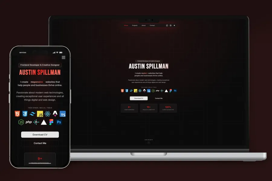 Austin Spillman's developer portfolio website on a laptop screen