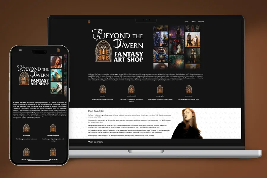 The Beyond the Tavern small business website on a laptop screen