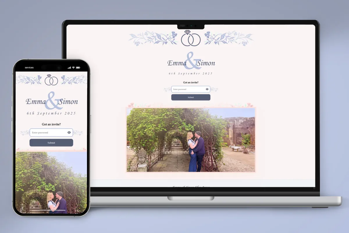 The Glyn Jones Wedding celebration website on a laptop screen