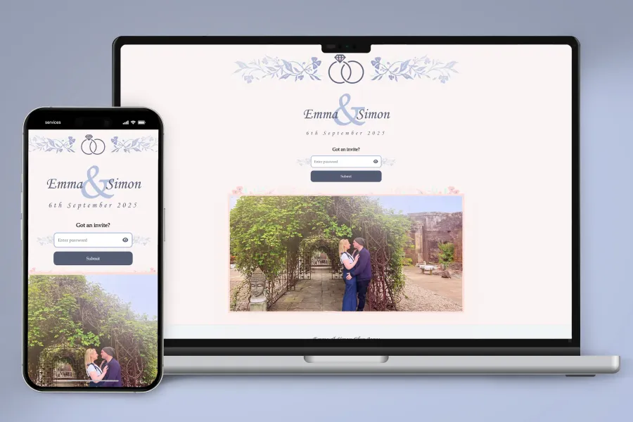 The Glyn Jones Wedding celebration website on a laptop screen
